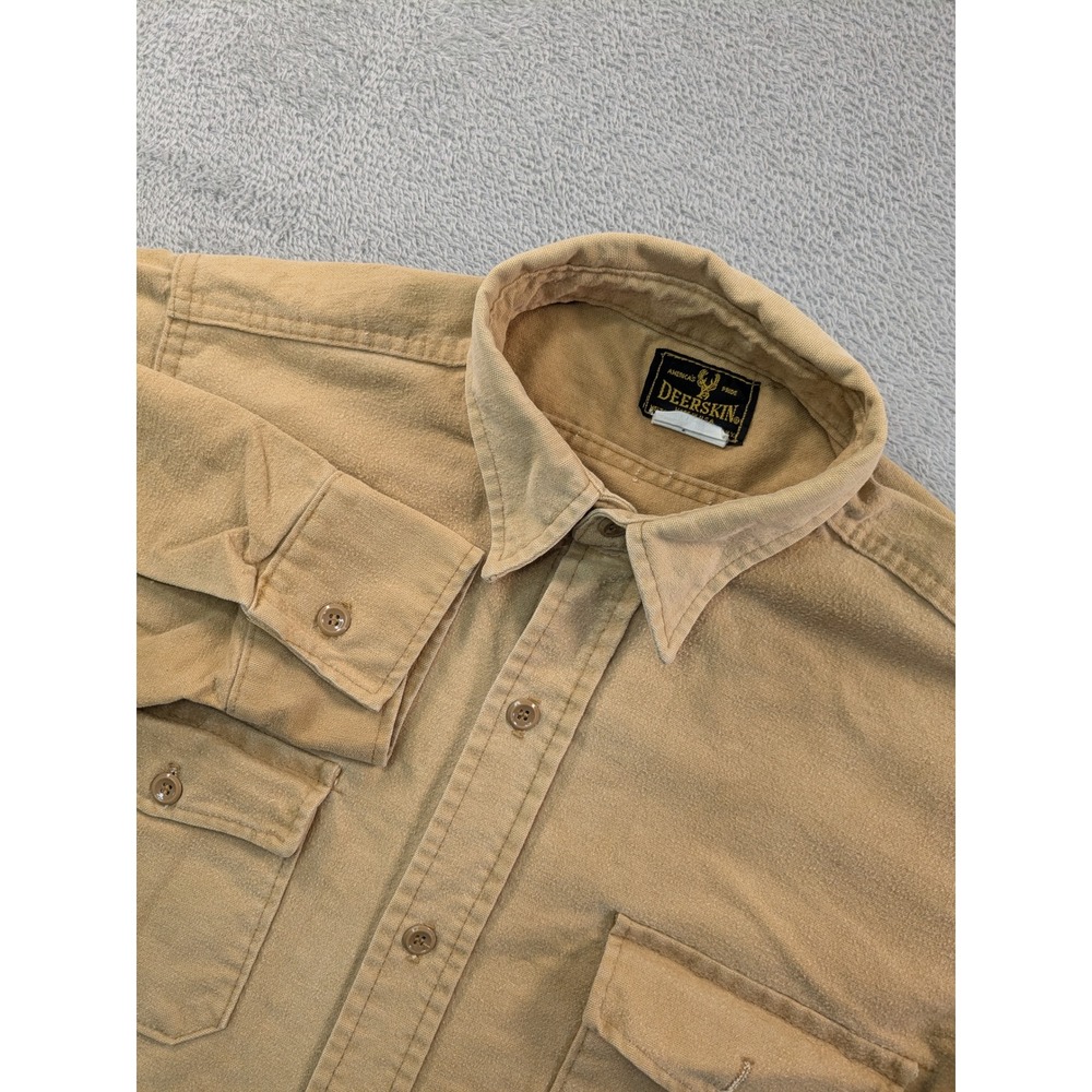 Vintage Deerskin Melton Shirt Co Tan Chamois Cloth Cotton Work Shirt Mens Large